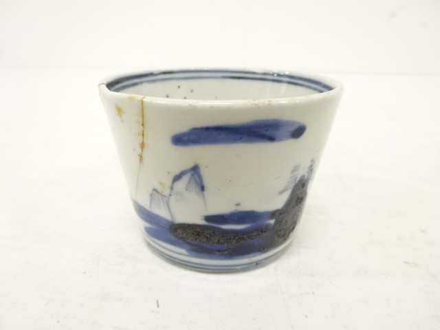 JAPANESE CERAMICS / KOIMARI / SOBA CHOKO CUP / BLUE & WHITE / SCENERY
